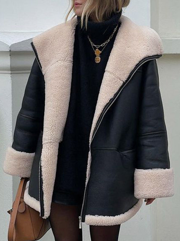Elly - Veste en cuir avec fourrure douillette