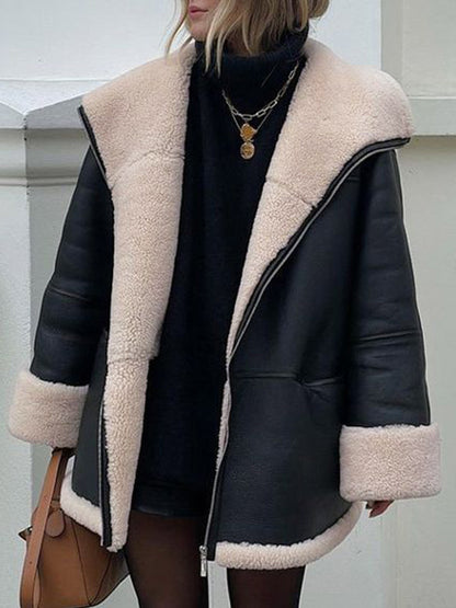 Elly - Veste en cuir avec fourrure douillette